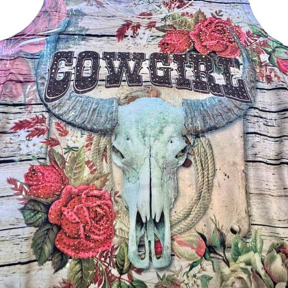 Liberty Wear Cowgirl Dress with Western Print, Sequins, & Lace Netted Hem Medium - Picture 12 of 15